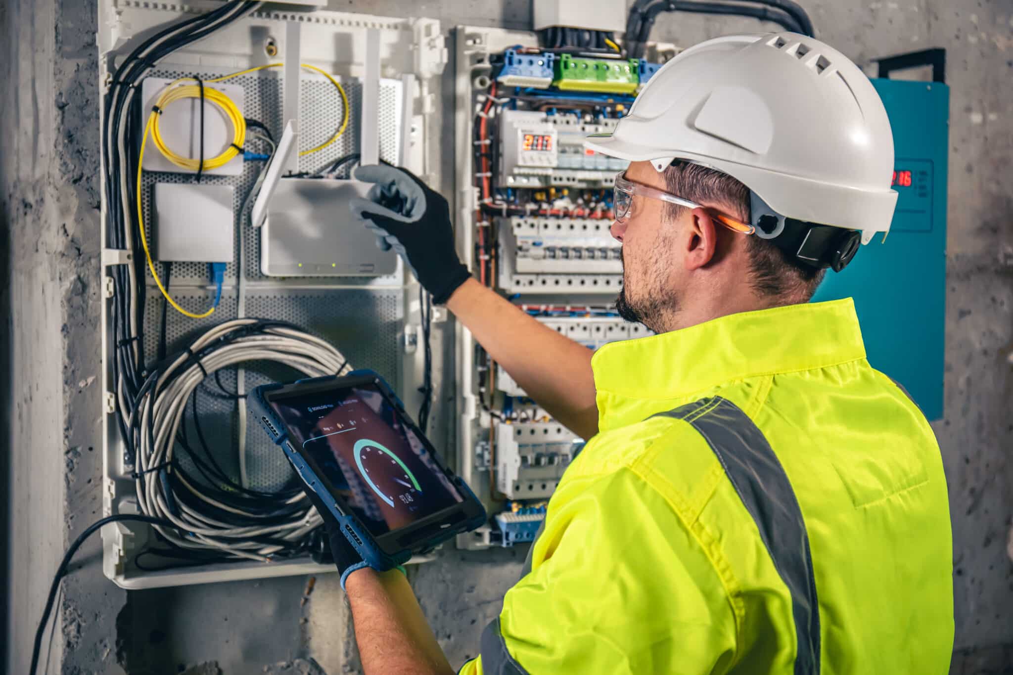 Technicien vérifiant un tableau électrique - électricien Sotteville-lès-Rouen MB Renov